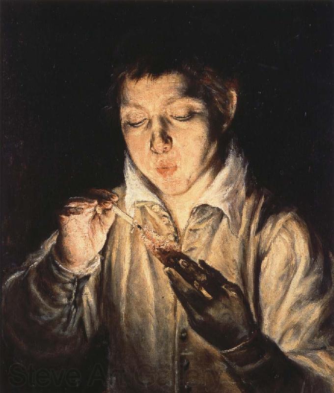 El Greco A Boy blowing on an Ember to light a candle France oil painting art